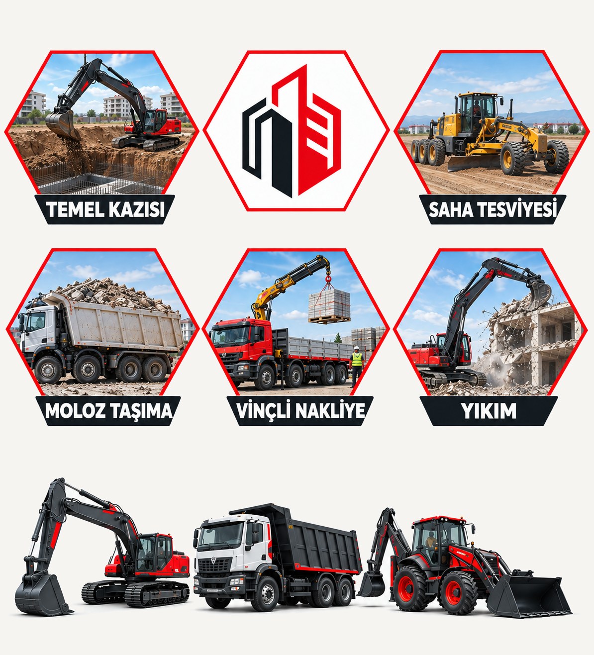 Hafriyat hizmetleri: temel kazısı, saha tesviyesi, moloz taşıma, vinçli nakliye, yıkım
